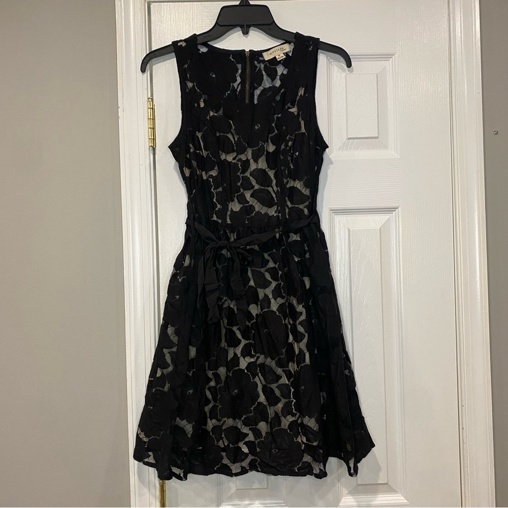 Monteau Los Angeles Lace Overlay Sleeveless Mini A Line Dress Medium Black Cream